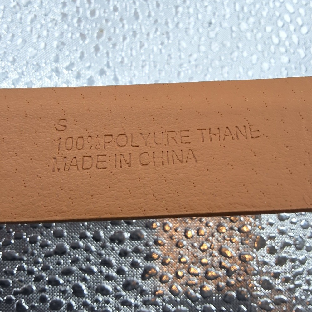 Cognac Brown Faux Patent Leather Skinny Belt Gold Buckle Size Small Slim - Picture 3 of 4